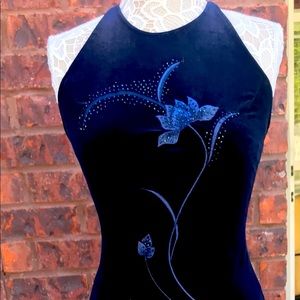 Midnight blue velvet cache formal dress